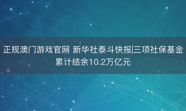 正规澳门游戏官网 新华社泰斗快报|三项社保基金累计结余10.2万亿元