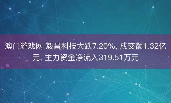 澳门游戏网 毅昌科技大跌7.20%, 成交额1.32亿元, 主力资金净流入319.51万元