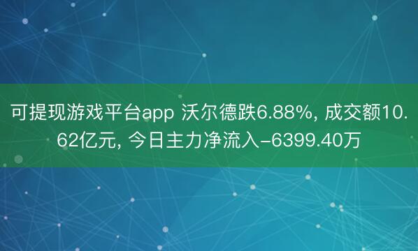 可提现游戏平台app 沃尔德跌6.88%, 成交额10.62亿元, 今日主力净流入-6399.40万