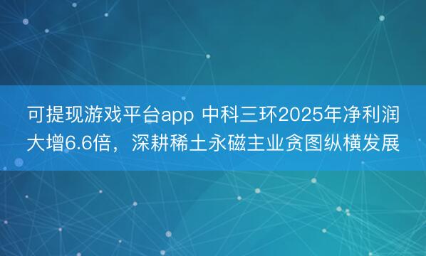 可提现游戏平台app 中科三环2025年净利润大增6.6倍，深耕稀土永磁主业贪图纵横发展