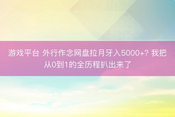 游戏平台 外行作念网盘拉月牙入5000+? 我把从0到1的全历程扒出来了