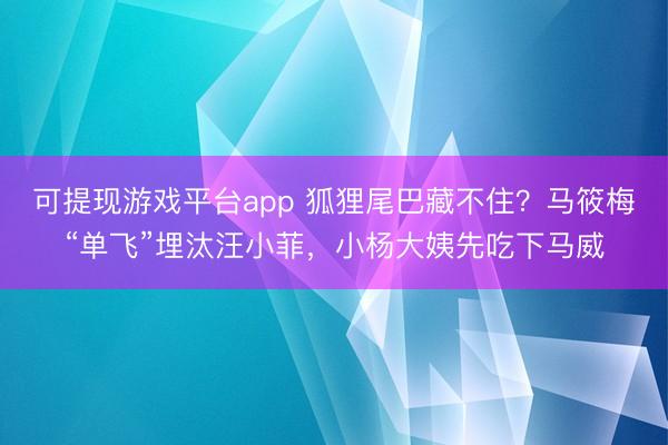 可提现游戏平台app 狐狸尾巴藏不住？马筱梅“单飞”埋汰汪小菲，小杨大姨先吃下马威