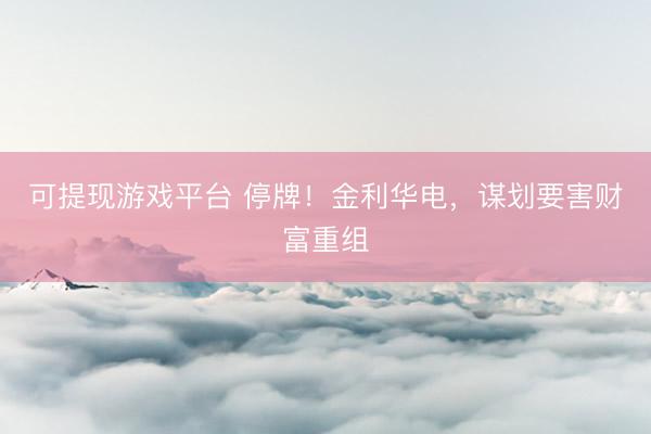 可提现游戏平台 停牌！金利华电，谋划要害财富重组