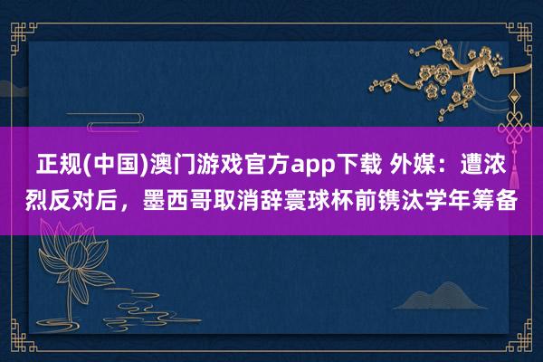 正规(中国)澳门游戏官方app下载 外媒：遭浓烈反对后，墨西哥取消辞寰球杯前镌汰学年筹备