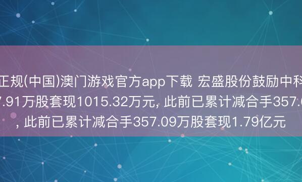 正规(中国)澳门游戏官方app下载 宏盛股份鼓励中科江南股权拟减合手17.91万股套现1015.32万元, 此前已累计减合手357.09万股套现1.79亿元