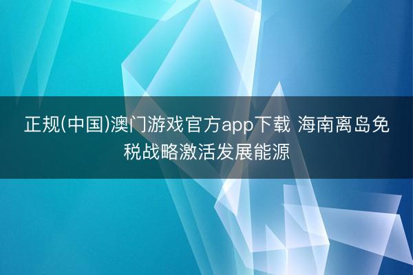 正规(中国)澳门游戏官方app下载 海南离岛免税战略激活发展能源