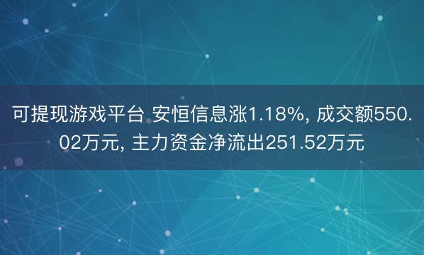 可提现游戏平台 安恒信息涨1.18%, 成交额550.02万元, 主力资金净流出251.52万元